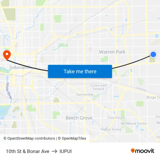10th St & Bonar Ave to IUPUI map