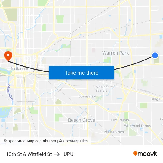 10th St & Wittfield St to IUPUI map