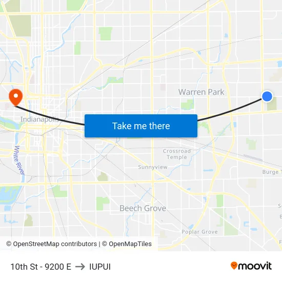 10th St - 9200 E to IUPUI map