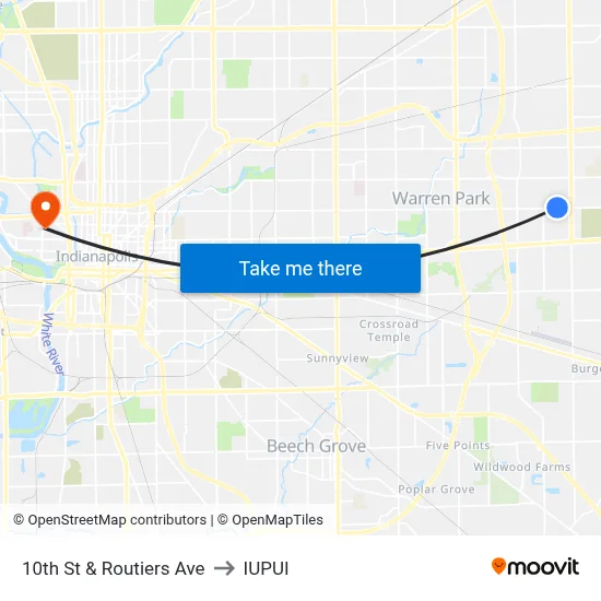 10th St & Routiers Ave to IUPUI map