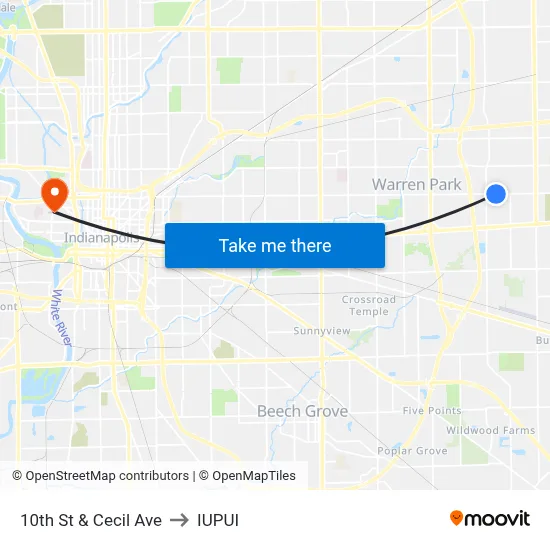 10th St & Cecil Ave to IUPUI map