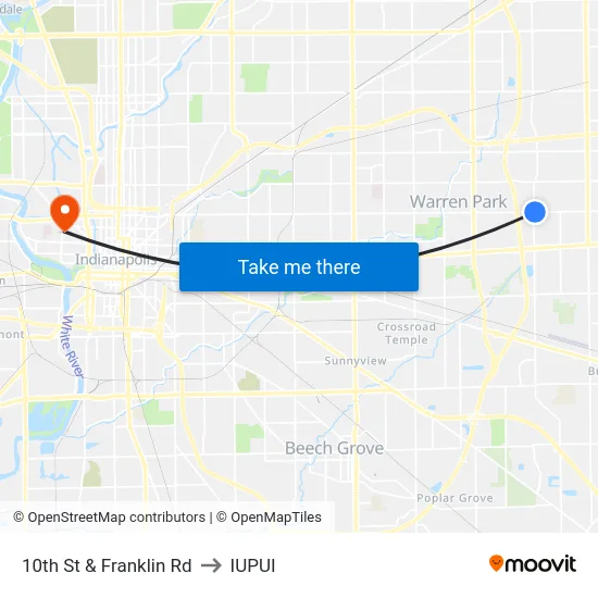 10th St & Franklin Rd to IUPUI map
