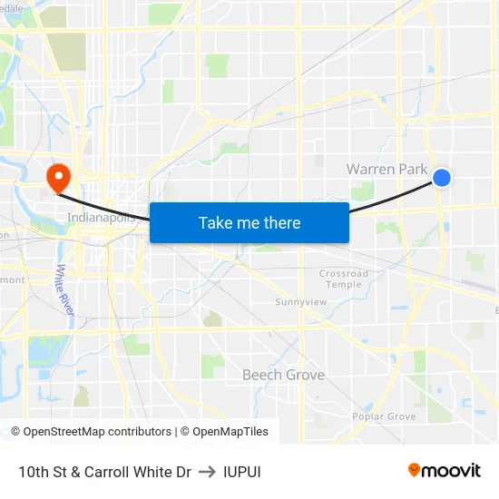 10th St & Carroll White Dr to IUPUI map