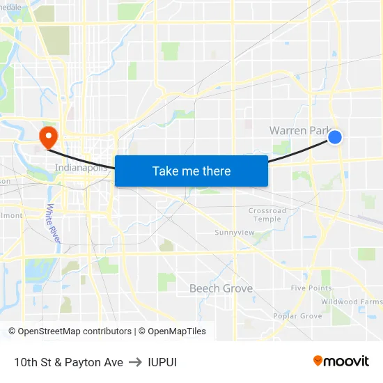10th St & Payton Ave to IUPUI map