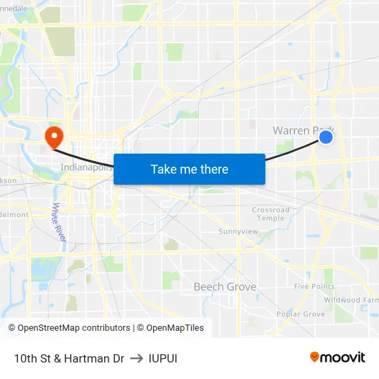 10th St & Hartman Dr to IUPUI map