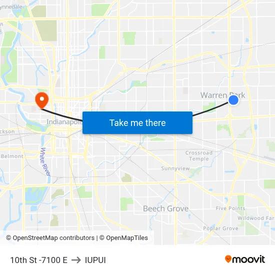10th St -7100 E to IUPUI map