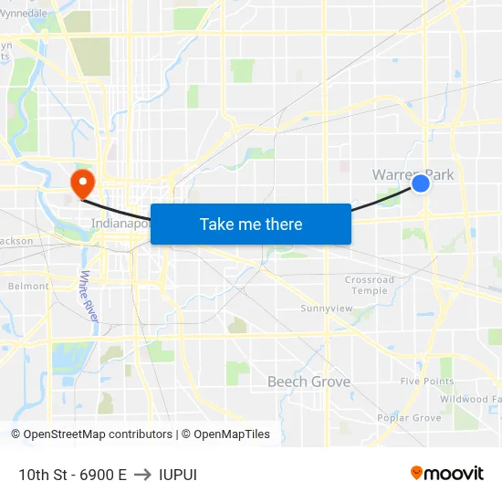 10th St - 6900 E to IUPUI map