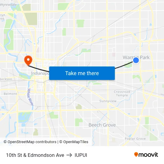10th St & Edmondson Ave to IUPUI map