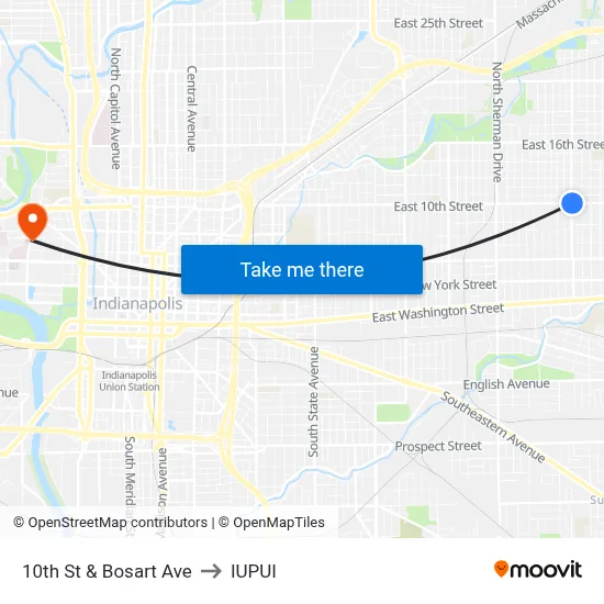 10th St & Bosart Ave to IUPUI map