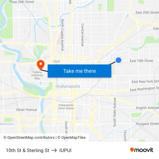 10th St & Sterling St to IUPUI map