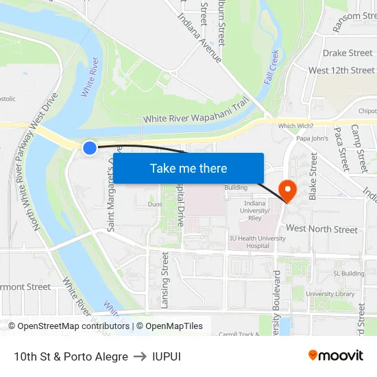 10th St & Porto Alegre to IUPUI map