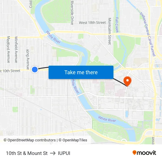 10th St & Mount St to IUPUI map