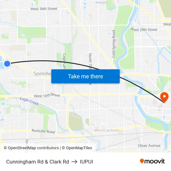 Cunningham Rd & Clark Rd to IUPUI map