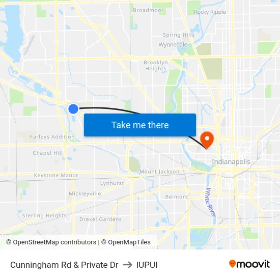 Cunningham Rd & Private Dr to IUPUI map