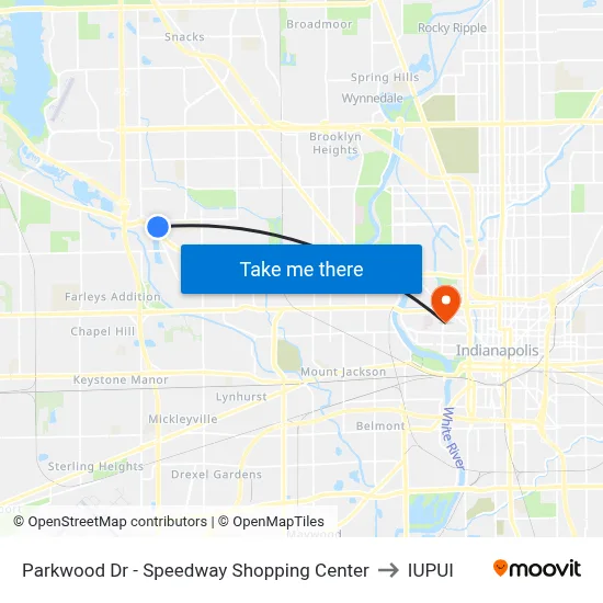 Parkwood Dr - Speedway Shopping Center to IUPUI map