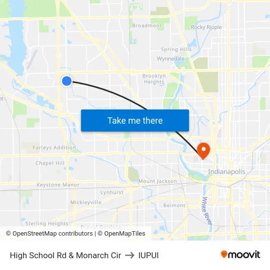 High School Rd & Monarch Cir to IUPUI map
