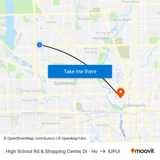 High School Rd & Shopping Center Dr - Ho to IUPUI map