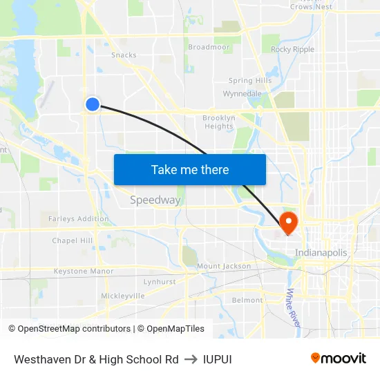 Westhaven Dr & High School Rd to IUPUI map