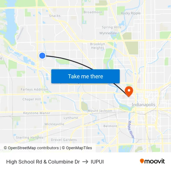 High School Rd & Columbine Dr to IUPUI map