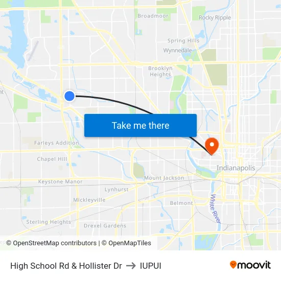 High School Rd & Hollister Dr to IUPUI map