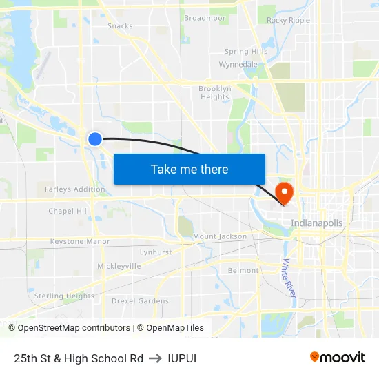25th St & High School Rd to IUPUI map