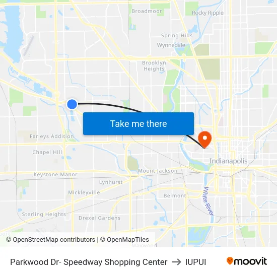 Parkwood Dr- Speedway Shopping Center to IUPUI map