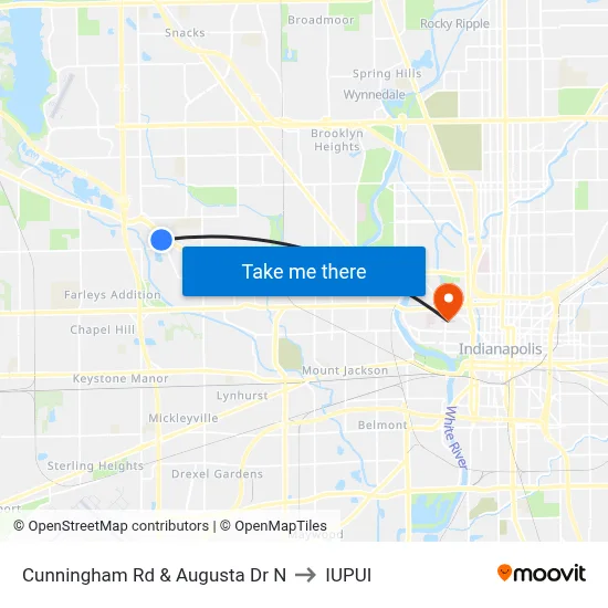 Cunningham Rd & Augusta Dr N to IUPUI map
