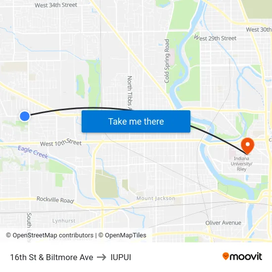 16th St & Biltmore Ave to IUPUI map