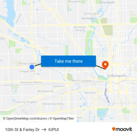 10th St & Farley Dr to IUPUI map