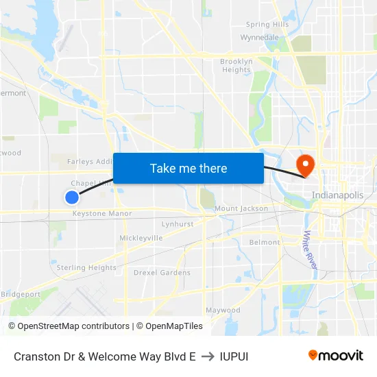 Cranston Dr & Welcome Way Blvd E to IUPUI map