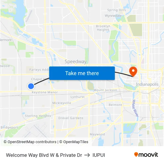 Welcome Way Blvd W & Private Dr to IUPUI map