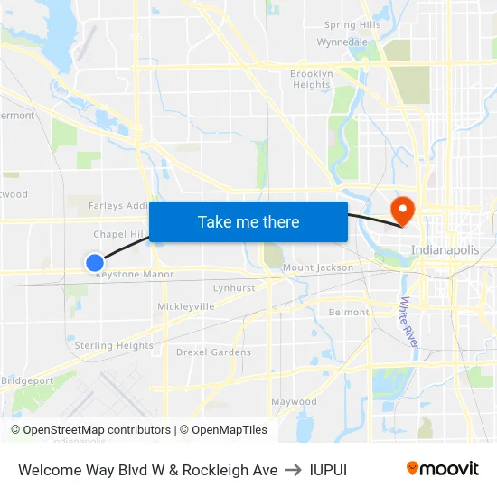 Welcome Way Blvd W & Rockleigh Ave to IUPUI map