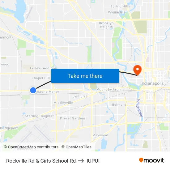 Rockville Rd & Girls School Rd to IUPUI map