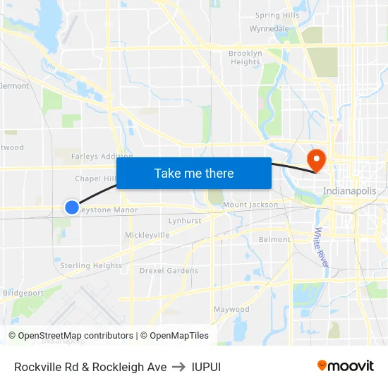 Rockville Rd & Rockleigh Ave to IUPUI map