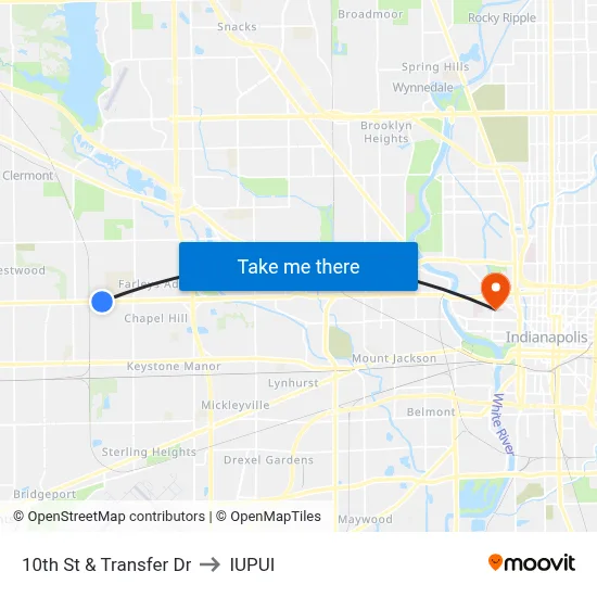 10th St & Transfer Dr to IUPUI map