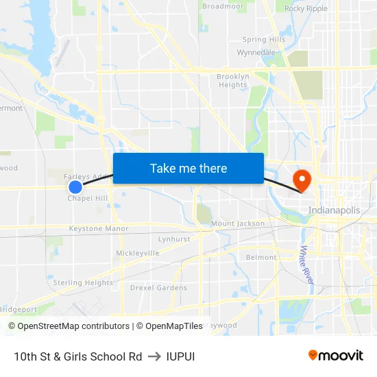 10th St & Girls School Rd to IUPUI map
