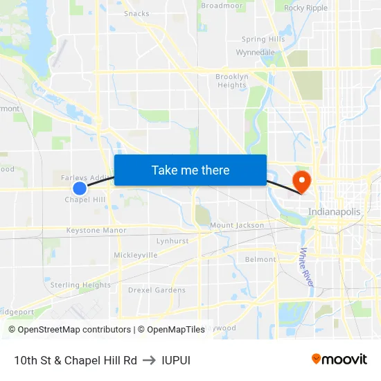 10th St & Chapel Hill Rd to IUPUI map