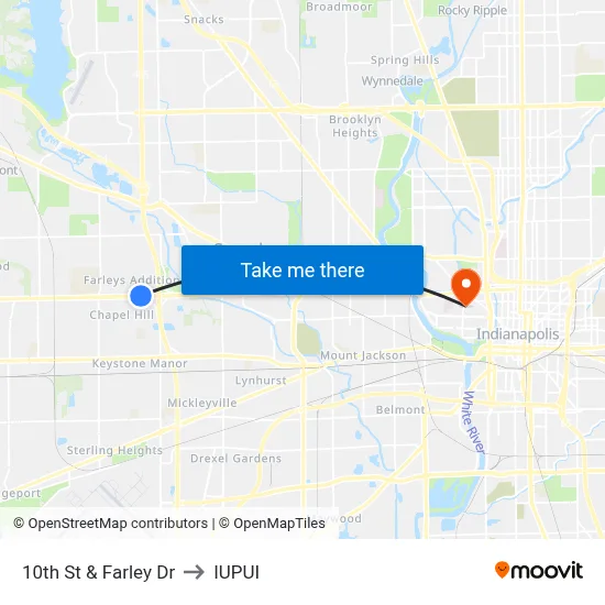 10th St & Farley Dr to IUPUI map