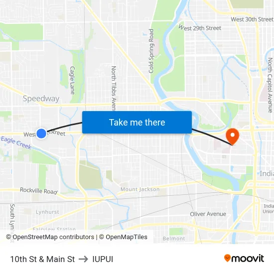 10th St & Main St to IUPUI map