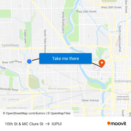 10th St & MC Clure St to IUPUI map