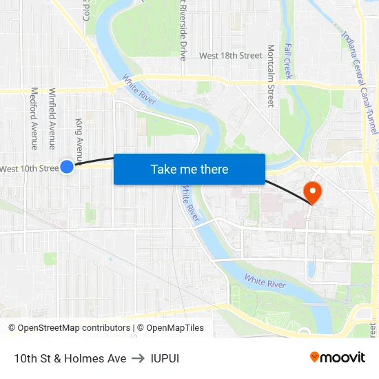 10th St & Holmes Ave to IUPUI map