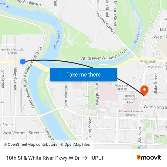10th St & White River Pkwy W Dr to IUPUI map