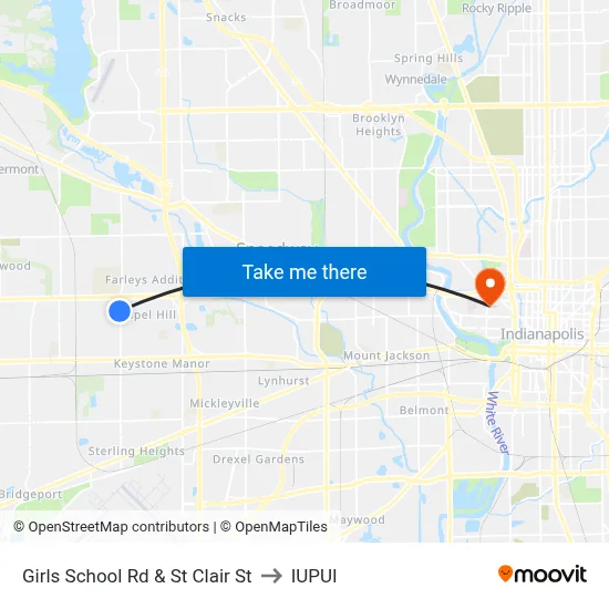 Girls School Rd & St Clair St to IUPUI map