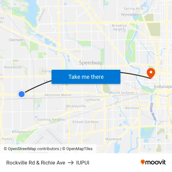 Rockville Rd & Richie Ave to IUPUI map