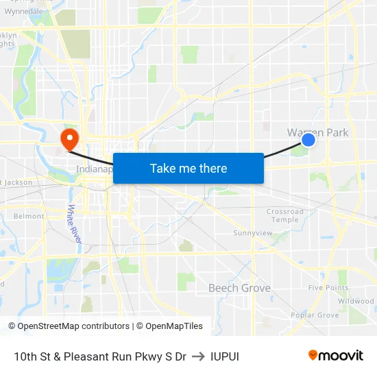 10th St & Pleasant Run Pkwy S Dr to IUPUI map