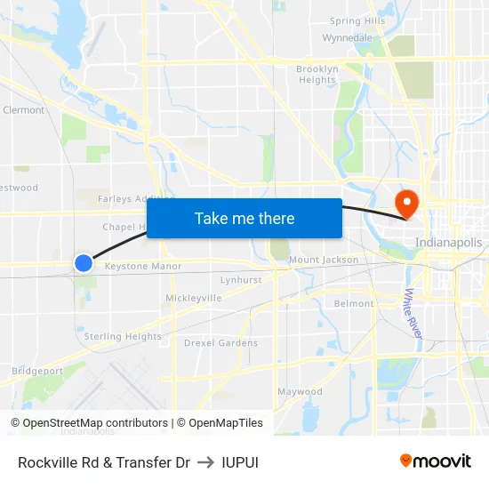 Rockville Rd & Transfer Dr to IUPUI map