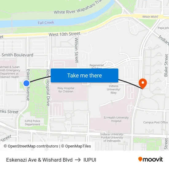 Eskenazi Ave & Wishard Blvd to IUPUI map