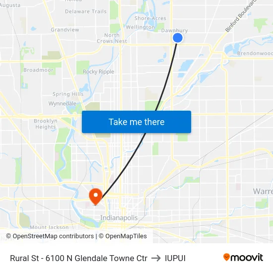 Rural St - 6100 N Glendale Towne Ctr to IUPUI map