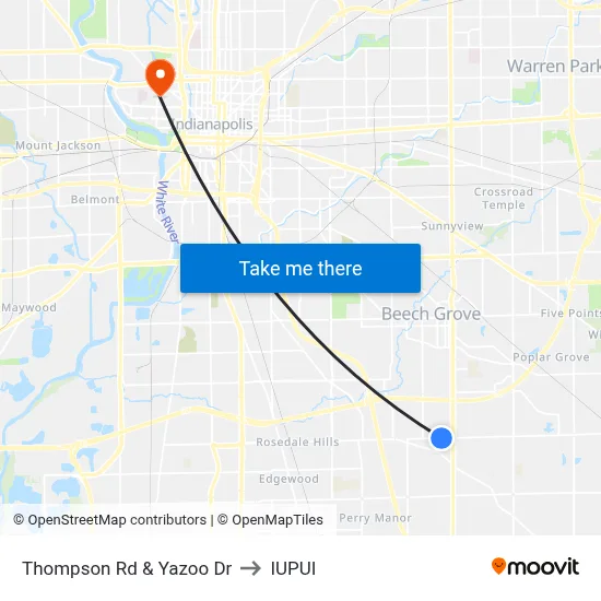 Thompson Rd & Yazoo Dr to IUPUI map