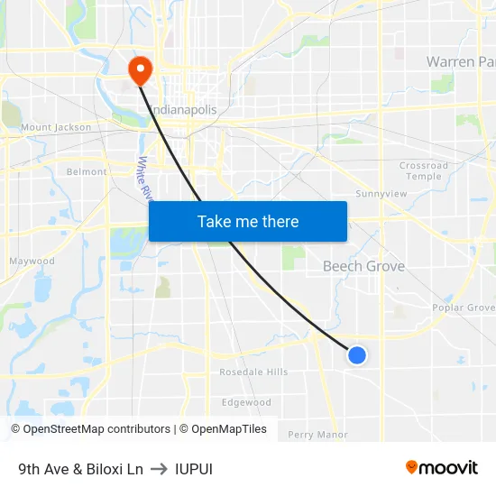 9th Ave & Biloxi Ln to IUPUI map